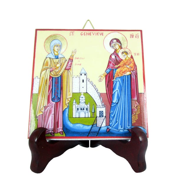 St Genevieve - catholic saints serie - handmade icon on ceramic tile - Saint Genevieve of Paris - patron of Paris - saints icons