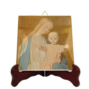 Catholic gift idea - Virgin and Child by Ernst Deger - devotional icon on tile - Madonna and Child - religious art - Virgin Mary and Jesus