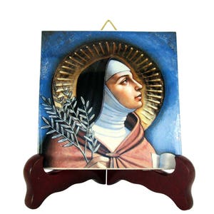 Catholic saints, Saint Clare of Assisi, St Clare icon on tile, Santa Chiara, St Clare of Assisi, italian saints, St Claire, St Clair image 1