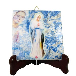 Our Lady of Banneux catholic icon on ceramic tile - religious art - devotional gift idea - christian art - Virgin of Banneux Virgin Mary art