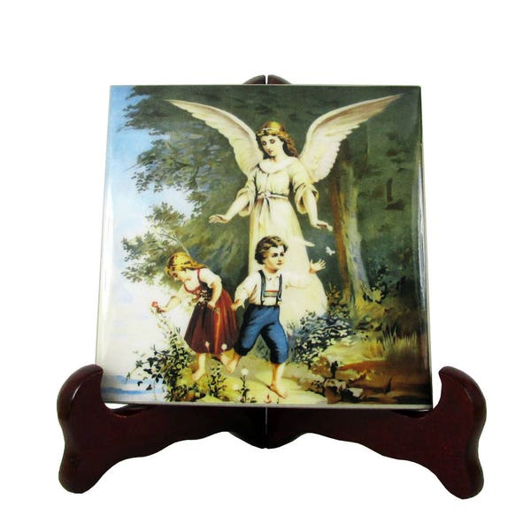 Baptism gift - Guardian Angel - Christening gift - collectible ceramic tile - Guardian Angel art - Baptism favor - Christening favor