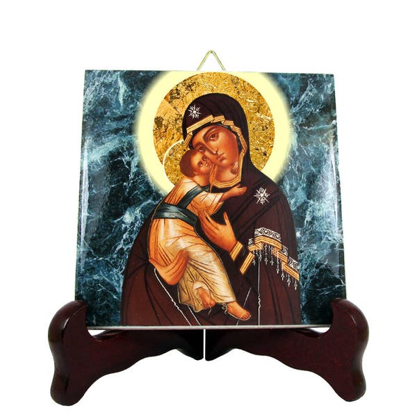 Our Lady of Vladimir - Virgin Mary icon on ceramic tile - christian gifts - inspired by an orthodox icon - Theotokos - Mother of God icon