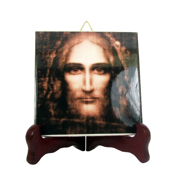 Jesus art Holy Face religious icon on tile  Jesus Holy Shroud Catholic plaque Christian Art Religious decor - sacred art - spiritual art