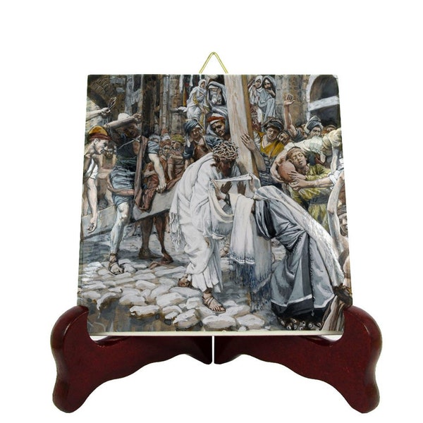 Saint Veronica wipes the Holy Face of Jesus - Religious icon on ceramic tile - James Tissot - Catholic gifts - Passion of Christ - Easter