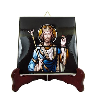 St Edward the Confessor - christian saints serie, icon on ceramic tile, Saint Edward of England - King Edward - anglican gift