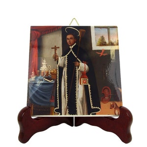 Saint Martin de Porres - decorative ceramic tile - handmade in Italy - St Martin icon - catholic saints - Dominican - Dominicans - Faith