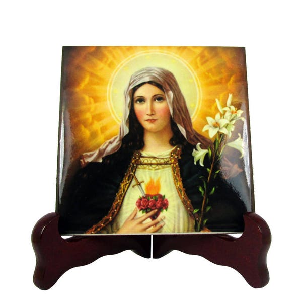 Christian icon on tile - Immaculate Heart of Mary - catholic gift idea - made in Italy - Virgin Mary icon - Virgin Mary art - christian art