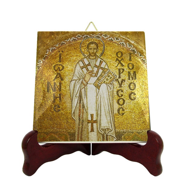 Saint John Chrysostom - icon on tile - saints art - christianity - St John Chrysostom - Doctor of the Church - from a Byzantine mosaic