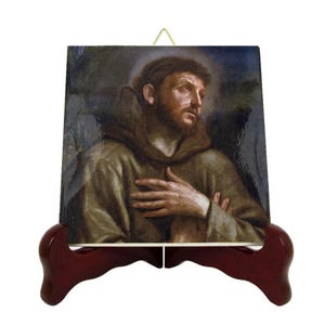 Saint Francis of Assisi - Devotional Icon on Ceramic Tile - St Francis - Catholic Saints - San Francesco - Saints Art - Guercino