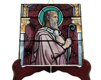 Saint Irenaeus of Lyons: Catholic Icon on Ceramic Tile, Handmade in Italy