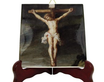 Crucifixion - Jesus crucified - christian art - religious icon on tile - ceramic art - religious art print - made in Italy - Rubens painting