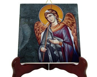 Handmade Saint Raphael Ceramic Tile: Catholic Icon Art