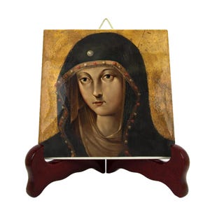 Holy Virgin Mary Ceramic Tile: Catholic Art, Handmade in Italy