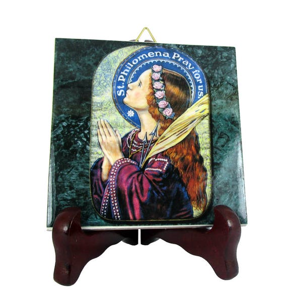 Saint Philomena icon on ceramic tile made in Italy St Philomena