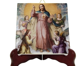Handmade Sacred Heart of Jesus Ceramic Tile Plaque - Catholic Gift