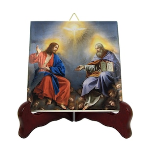 Religious gifts - The Trinity in Glory - catholic icon on ceramic tile from religious painting by Carlo Dolci - religious decor - holy gifts