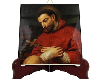 Saint Charles Borromeo Icon: Handmade Catholic Tile Art