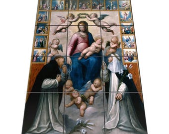 Virgin of the Rosary Tile Mural, Our Lady of the Rosary Catholic Wall Art, Virgin Mary Ceramic Mosaic, Religious Art, Home Altar Decor