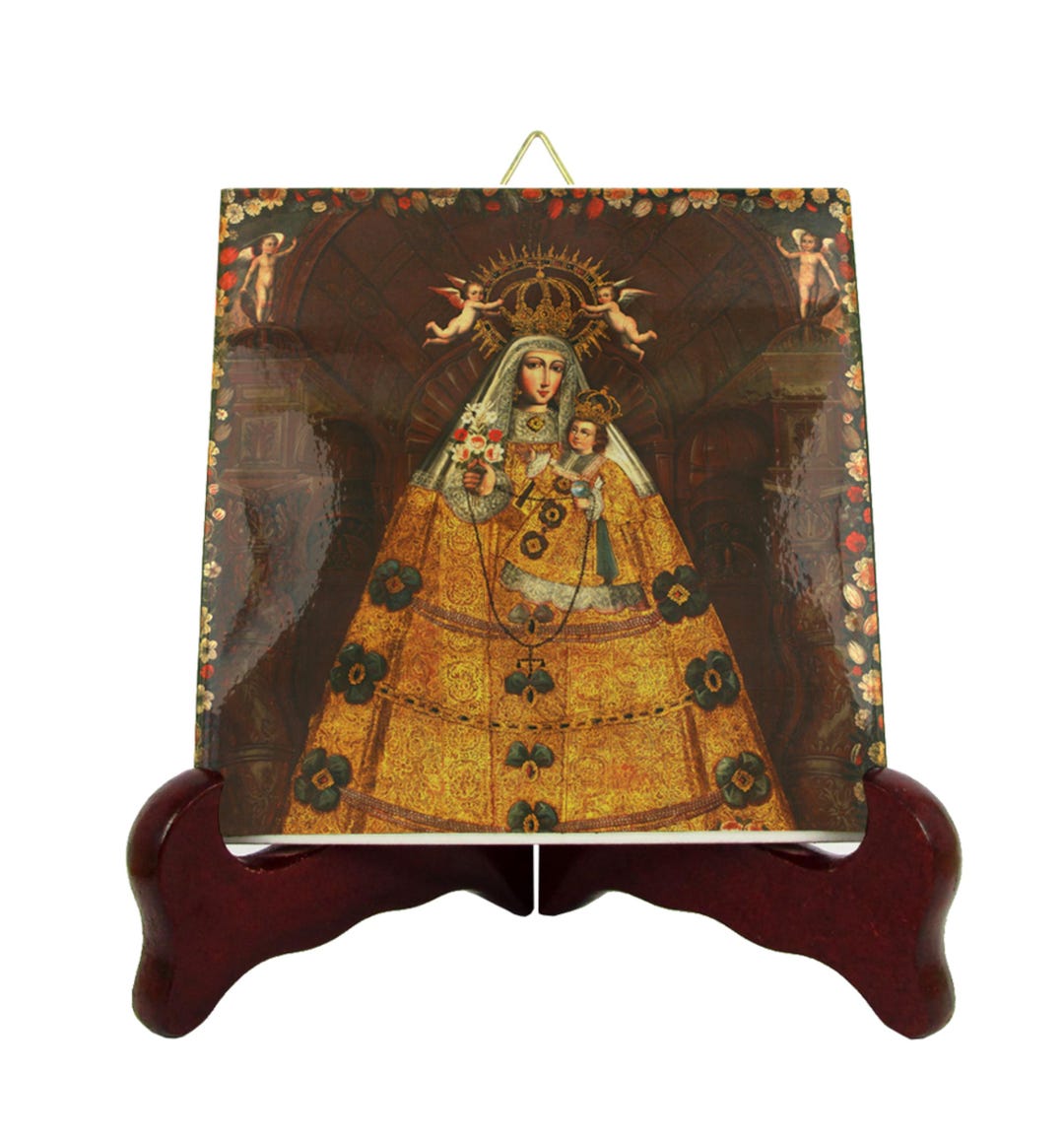 Our Lady of Rosary Ceramic Tile: Handmade Catholic Icon, Cuzco Art - Etsy