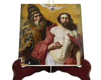Handmade Holy Trinity Religious Icon - Catholic Art Plaque
