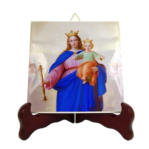 Religious gifts - Virgin Mary Help of Christians - devotional ceramic tile - Blessed Virgin Mary art - Mother Mary icons