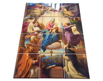 Our Lady of the Rosary Tile Mural: Catholic Religious Wall Art