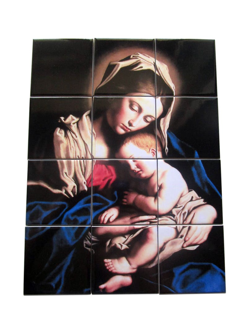 Religious wall decor Madonna and Child tile mural catholic home decor a perfect gift for a catholic friend Virgin Mary wall art image 1
