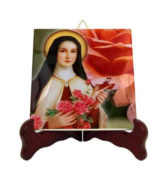 St Therese of Lisieux Ceramic Tile Icon: Catholic Devotional Gift