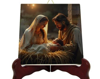 Religious gift ceramic tile, handmade Italian icon of the Holy Family, perfect for Christmas gift for Catholic friends