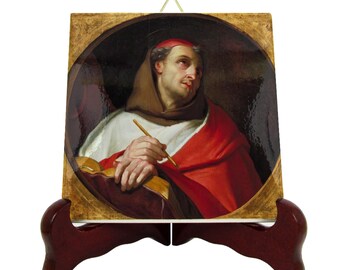 St Bonaventure Ceramic Tile Icon: Catholic Saints Art, Handmade in Italy