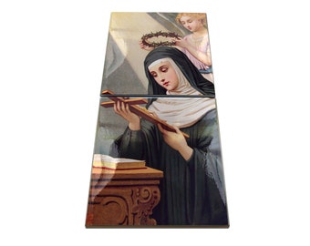 Catholic Saints serie - St Rita of Cascia - ceramic and wood icon - Saint Rita - saints art - catholic saint