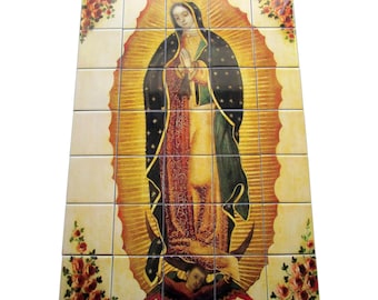 Our Lady of Guadalupe Ceramic Tile Mural – 35-Tile Catholic Marian Wall Art