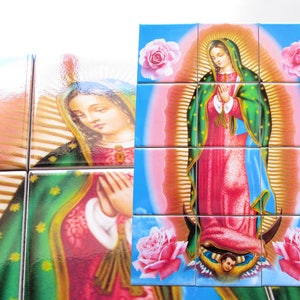 Religious gifts, Our Lady of Guadalupe, Box with 3 tiles, 1 mosaic, 1 clay tile, 1 wood and ceramic icon, catholic gifts Virgin of Guadalupe image 4