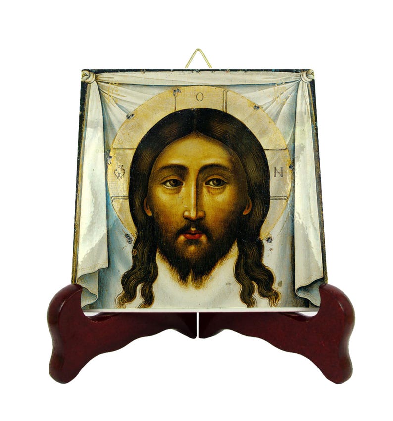 Christian Icon on tile - Mandylion - Holy Face of Jesus - religious gift - religious icons - orthodox - russian style - christian gifts