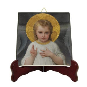 Child Jesus Ceramic Plaque - Catholic Religious Icon - Handmade in Italy