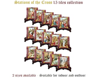 Juego de azulejos de cerámica del Vía Crucis – 15 azulejos de arte mural católico, Vía Crucis, decoración religiosa para la pared, capilla de la iglesia y sala de oración.