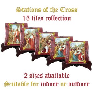 Stations of the Cross 15 tiles collection 2 SIZES AVAILABLE catholic gift religious gift jesus virgin mary christian wall art via crucis