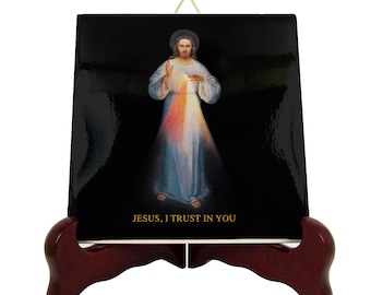 Handcrafted Divine Mercy Ceramic Tile: Vilnius Jesus Icon