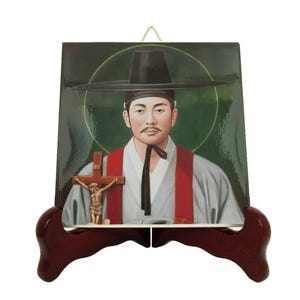 Saint Andrew Kim Taegon icon on ceramic tile - St Andrew Kim - Saints Art - Religious icon on tile - Catholic gift idea - Korea - Korean