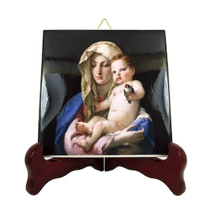 Handmade Ceramic Tile Icon: Virgin Mary and Baby Jesus