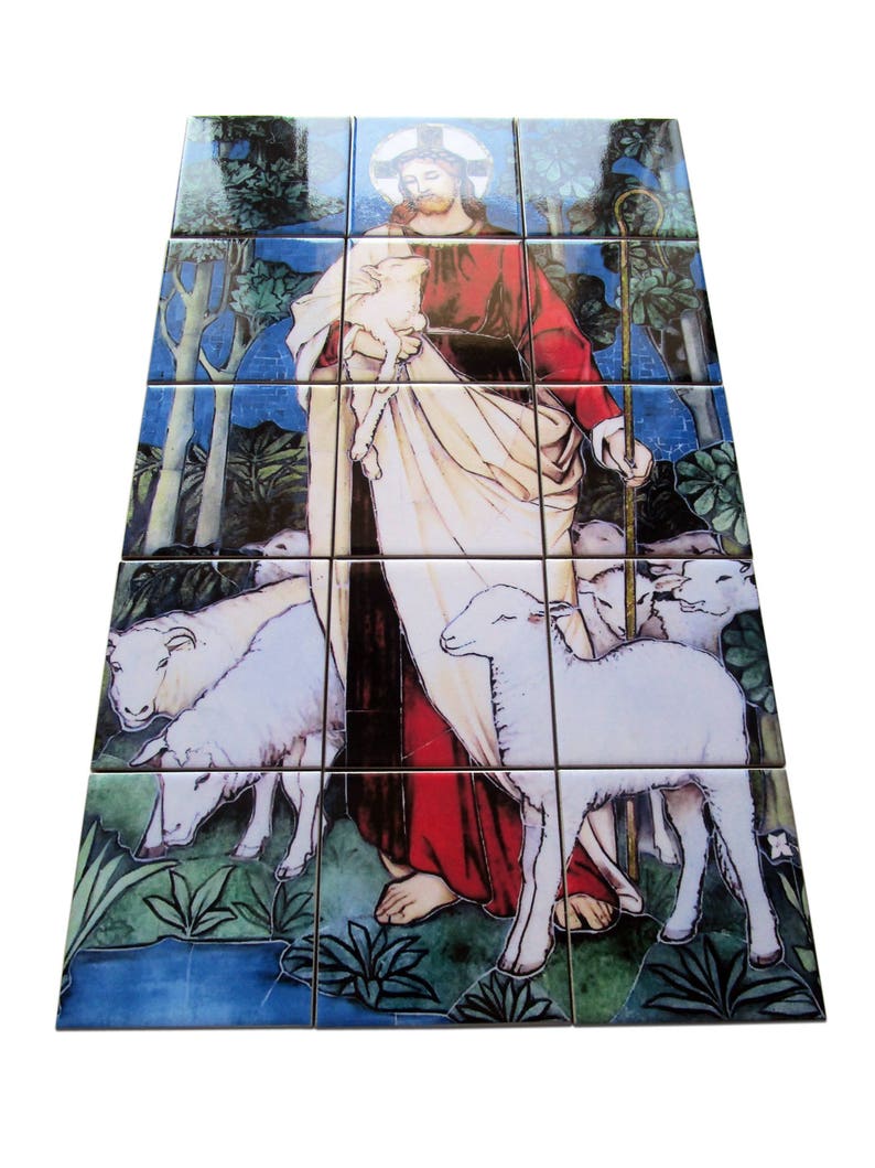 Religious Wall Art Tile Mural Jesus the Good Shepherd Etsy