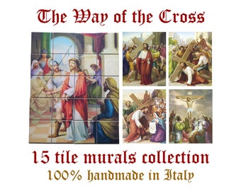 The Way of the Cross - 15 Big Size Tile Murals - Stations of the Cross - Via Crucis of Jesus - Catholic wall art - Catholic Easter gift