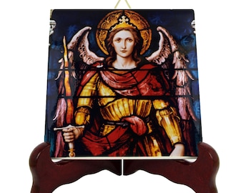 Saint Michael the Archangel Ceramic Tile – Catholic Guardian Angel Icon, Handmade in Italy