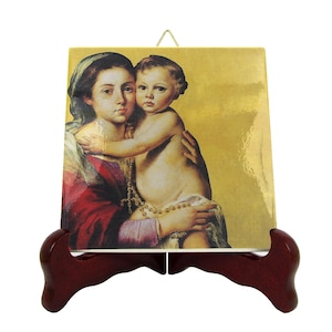 Virgin of the Rosary Ceramic Tile, Stunning Wall Art for Home Decor, Perfect for Religious Altars or Gifts for Believers