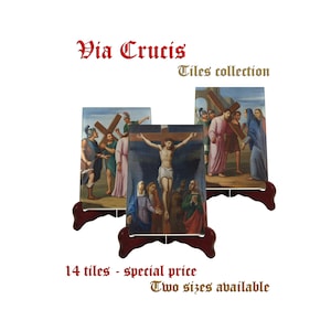 Via Crucis - 14 ceramic tiles - Way of the Cross - suitable indoor or outdoor - Catholic gift idea - Stations of the Cross - Religious Art