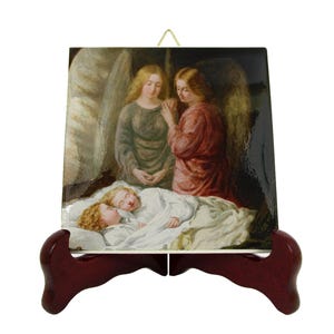 Religious art - Guardian Angels by Mann - collectible ceramic tile - religious gifts - catholic gifts - baptism gift idea - Guardian Angel
