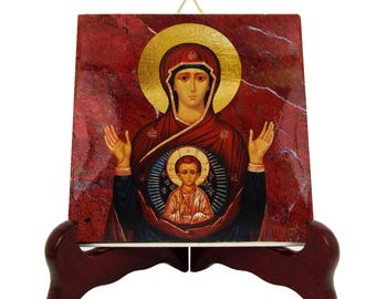 Our Lady of the Sign Tile Art: Byzantine Virgin Mary Ceramic Icon