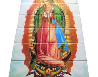 Virgin of Guadalupe Tile Mural: Handmade Religious Wall Art