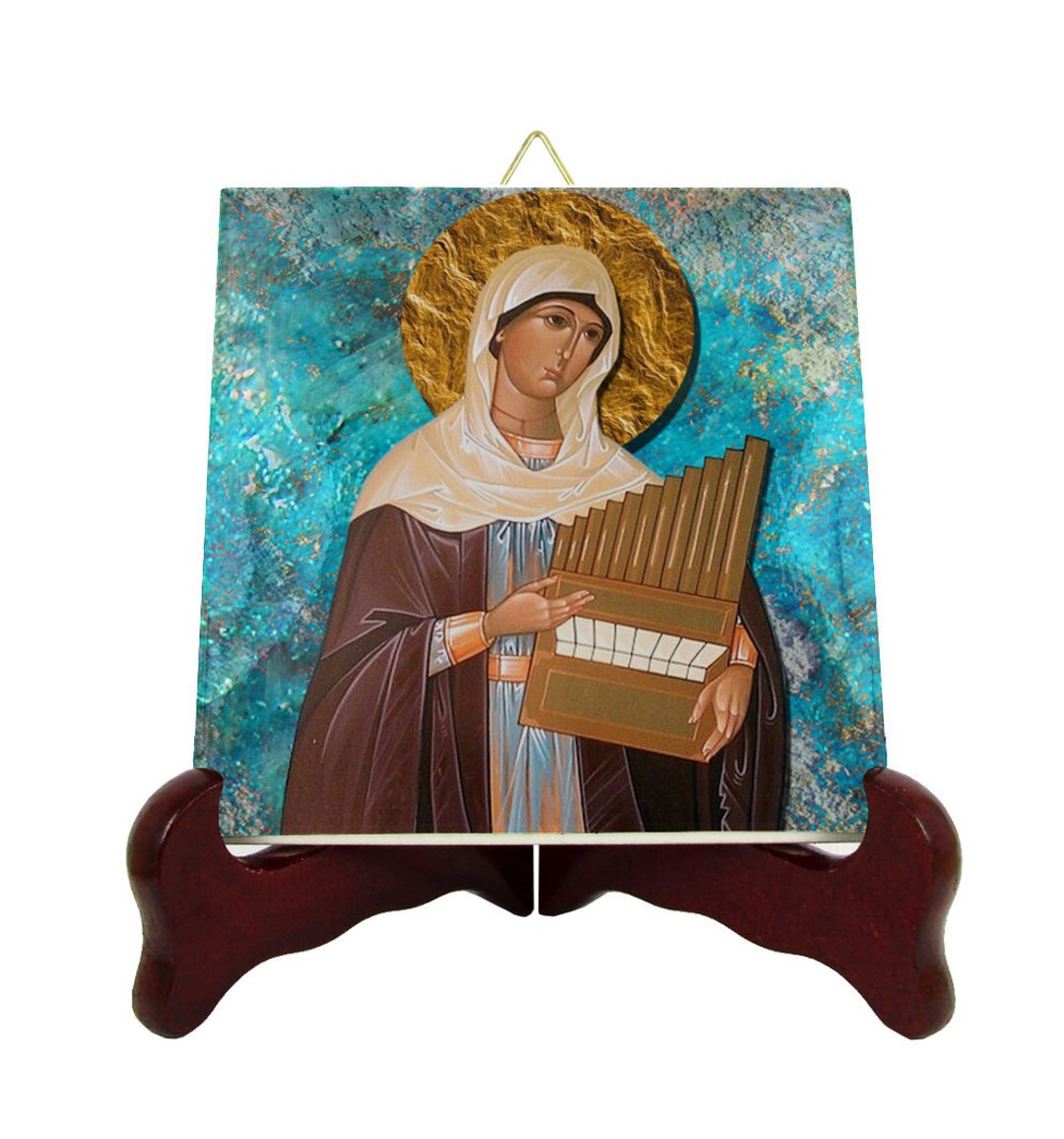 Saint Cecilia Icon on Ceramic Tile Handmade in Italy Catholic Saints