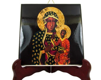 Black Madonna of Częstochowa Icon: Handmade Catholic Ceramic Tile Art